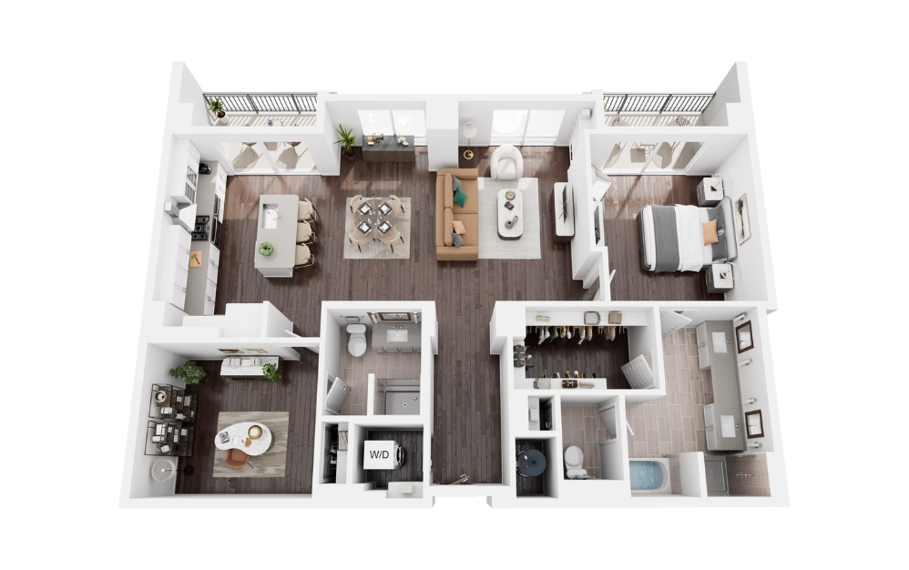 BEECH - 1 bedroom floorplan layout with 1 bathroom and 1468 square feet (3D) BEECH - 1 bedroom floorplan layout with 1 bathroom and 1468 square feet (3D)