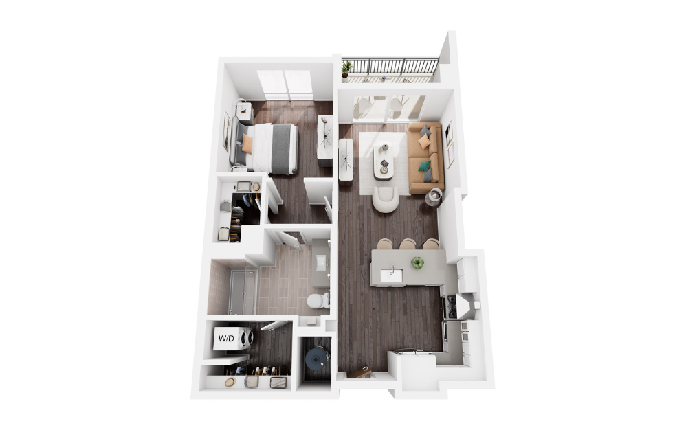 BIRCH - 1 bedroom floorplan layout with 1 bathroom and 751 square feet (3D)