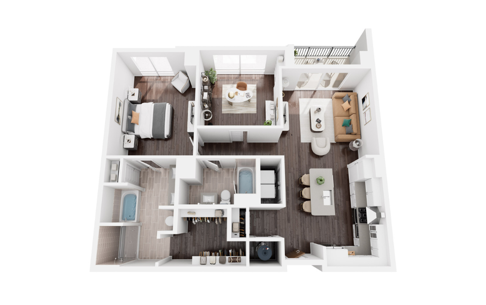 CYPRESS - 1 bedroom floorplan layout with 1 bathroom and 1250 square feet (3D)