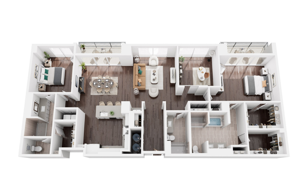 HAWTHORNE - 2 bedroom floorplan layout with 2 bathrooms and 2191 square feet (3D)
