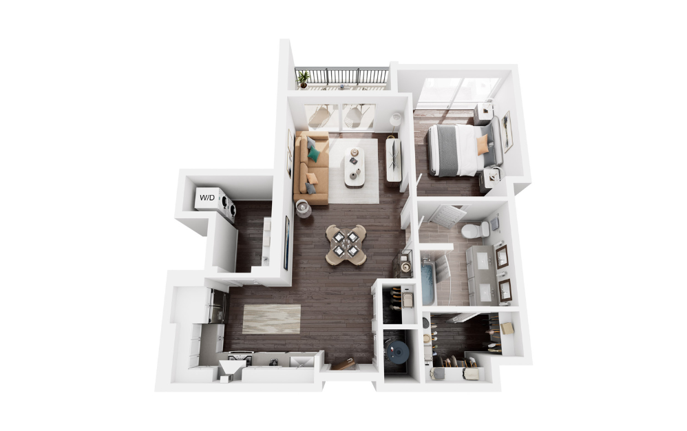 JASMINE - 1 bedroom floorplan layout with 1 bathroom and 804 square feet (3D)