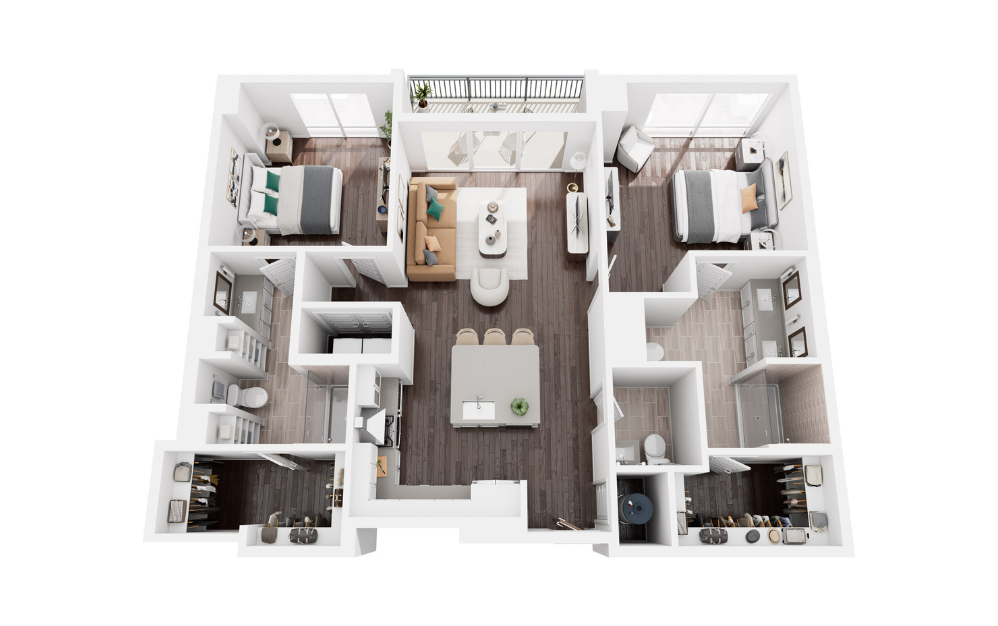 JUNIPER - 2 bedroom floorplan layout with 2 bathrooms and 1257 square feet (3D) JUNIPER - 2 bedroom floorplan layout with 2 bathrooms and 1257 square feet (3D)