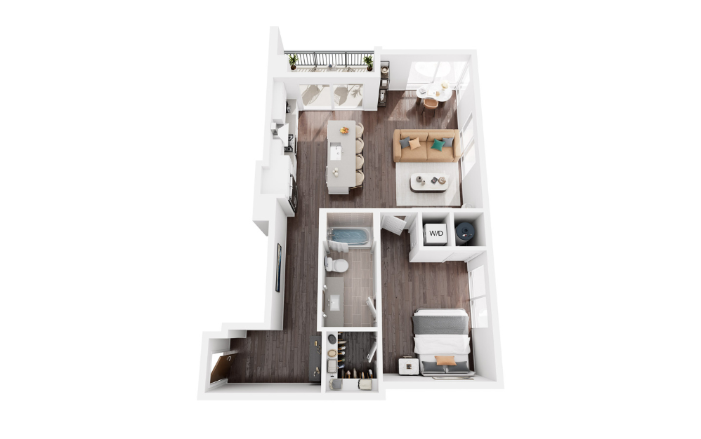 MAPLE - 1 bedroom floorplan layout with 1 bathroom and 919 square feet (3D)