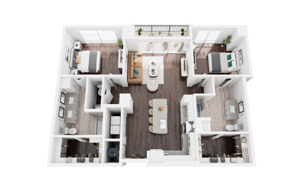 POPLAR - 2 bedroom floorplan layout with 2 bathrooms and 1326 square feet (3D) POPLAR - 2 bedroom floorplan layout with 2 bathrooms and 1326 square feet (3D)