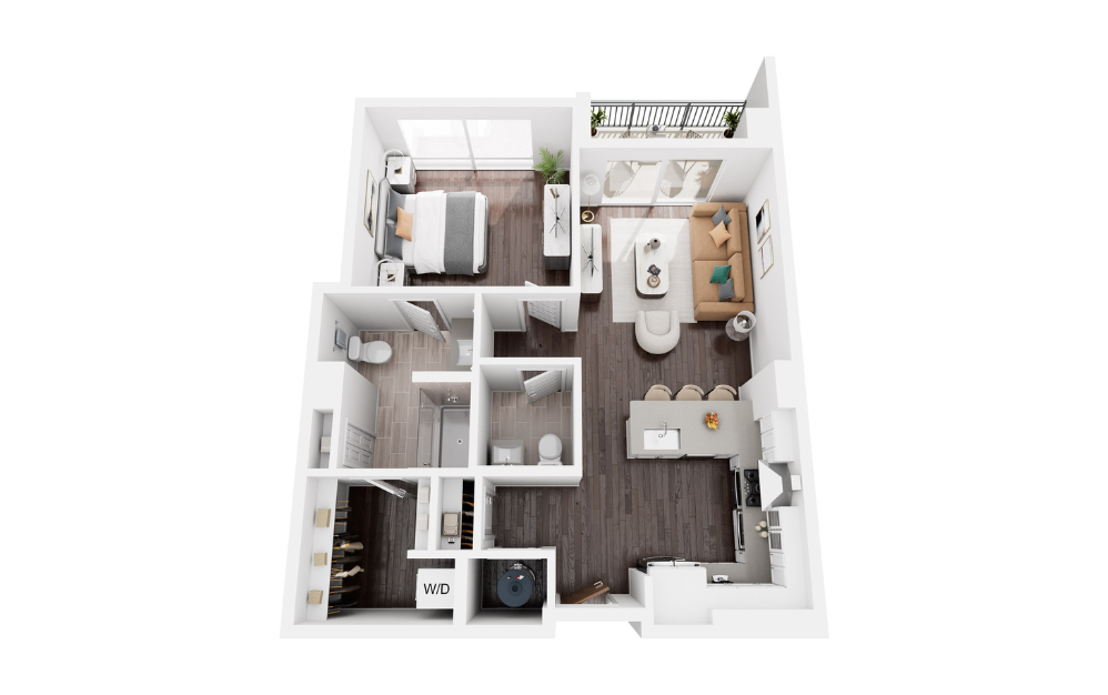 WALNUT - 1 bedroom floorplan layout with 1 bathroom and 869 square feet (3D)