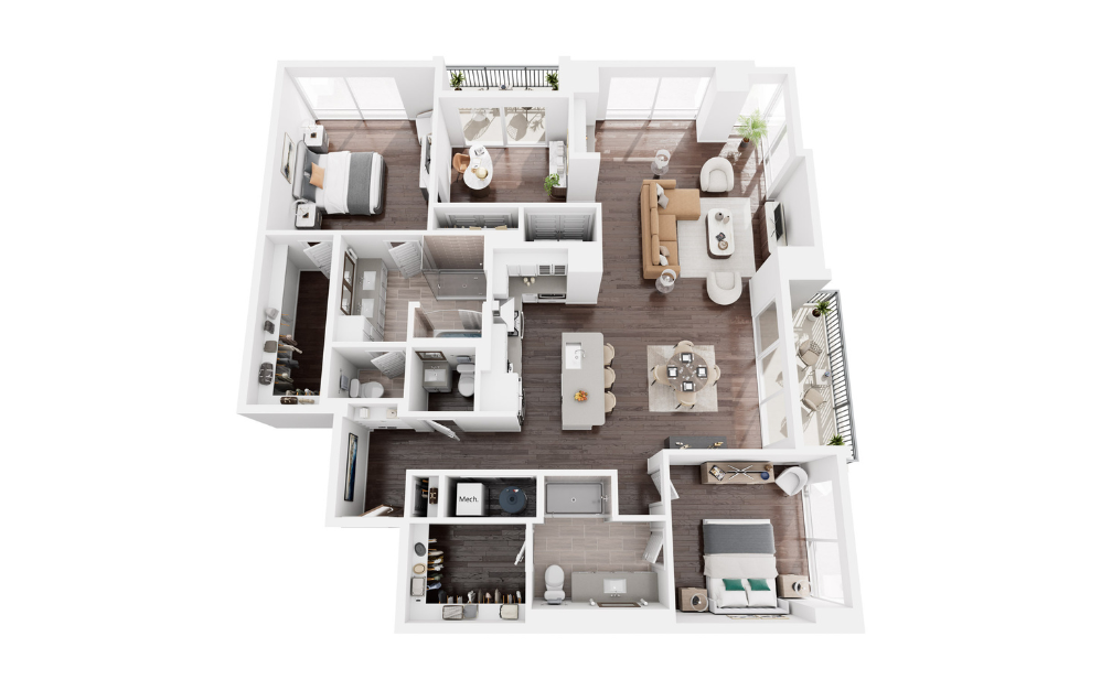 WISTERIA - 2 bedroom floorplan layout with 2 bathrooms and 1861 square feet (3D)